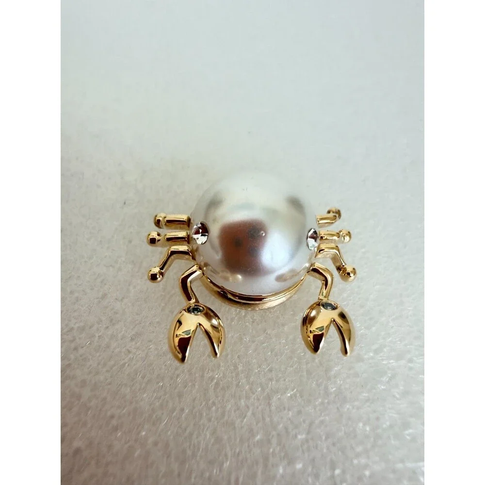 Gold Tone Pearl Crab Magnetic Brooch Scarf Clip Fridge Magnet Rhinestone